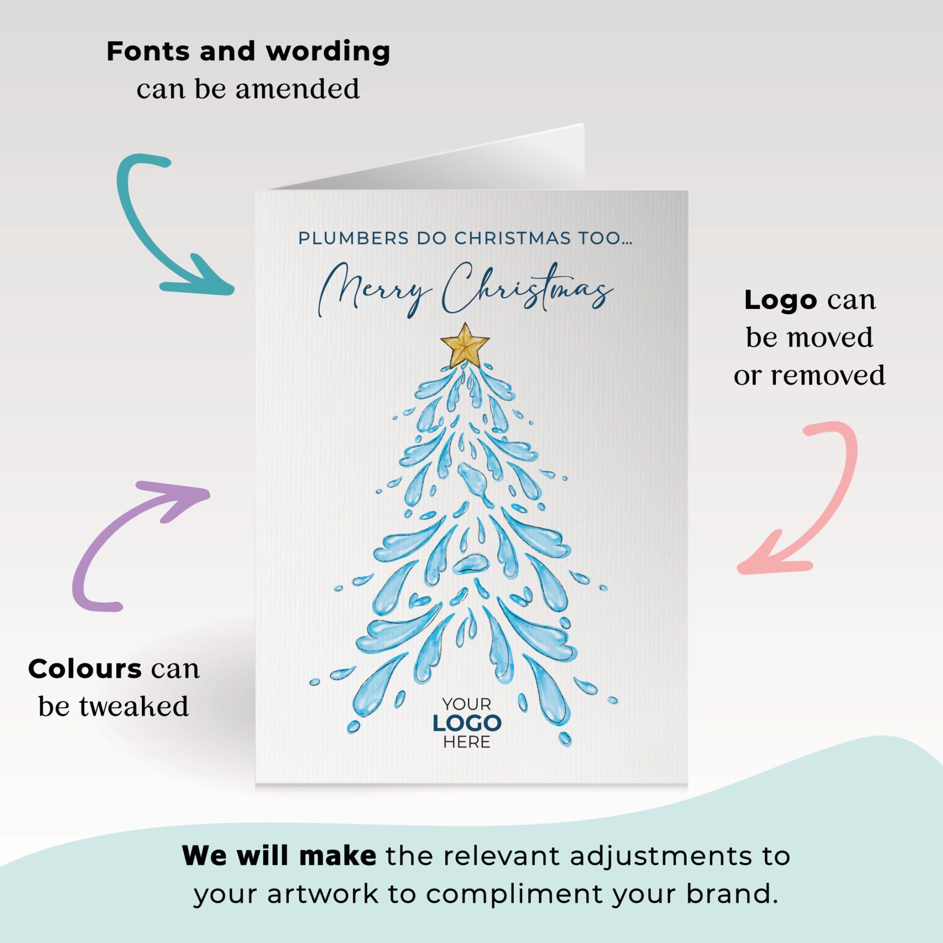 Water Christmas Tree' Personalised Corporate Branded Trades People Greeting Cards image 1