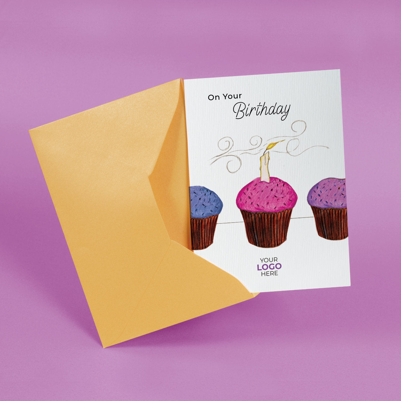 ‘Candle on Cupcake’ Personalised Corporate Branded Birthday Greeting Cards image 2