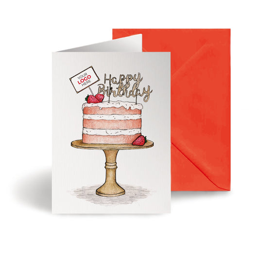 ‘Strawberry Cake’ Personalised Corporate Branded Birthday Greeting Cards image 0