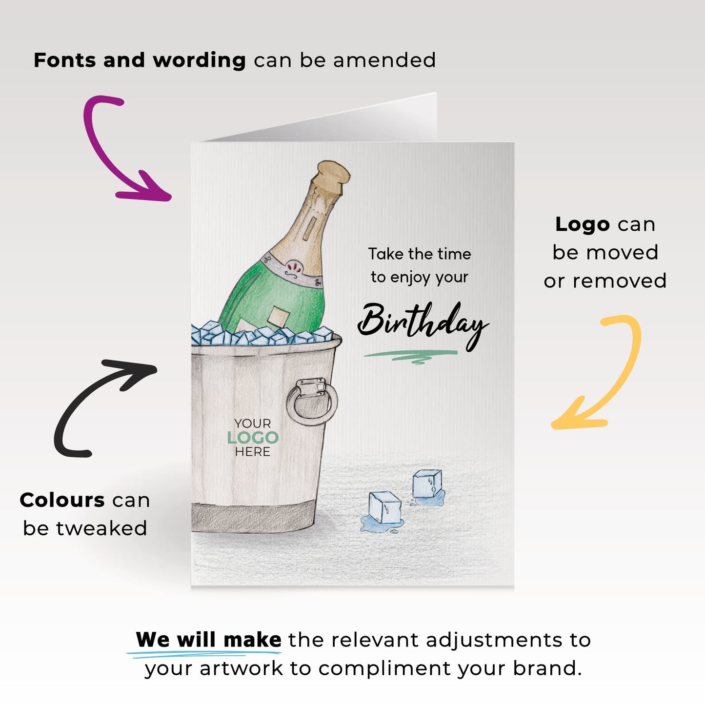 ‘Bottle on Ice’ Personalised Corporate Branded Birthday Greeting Cards image 1