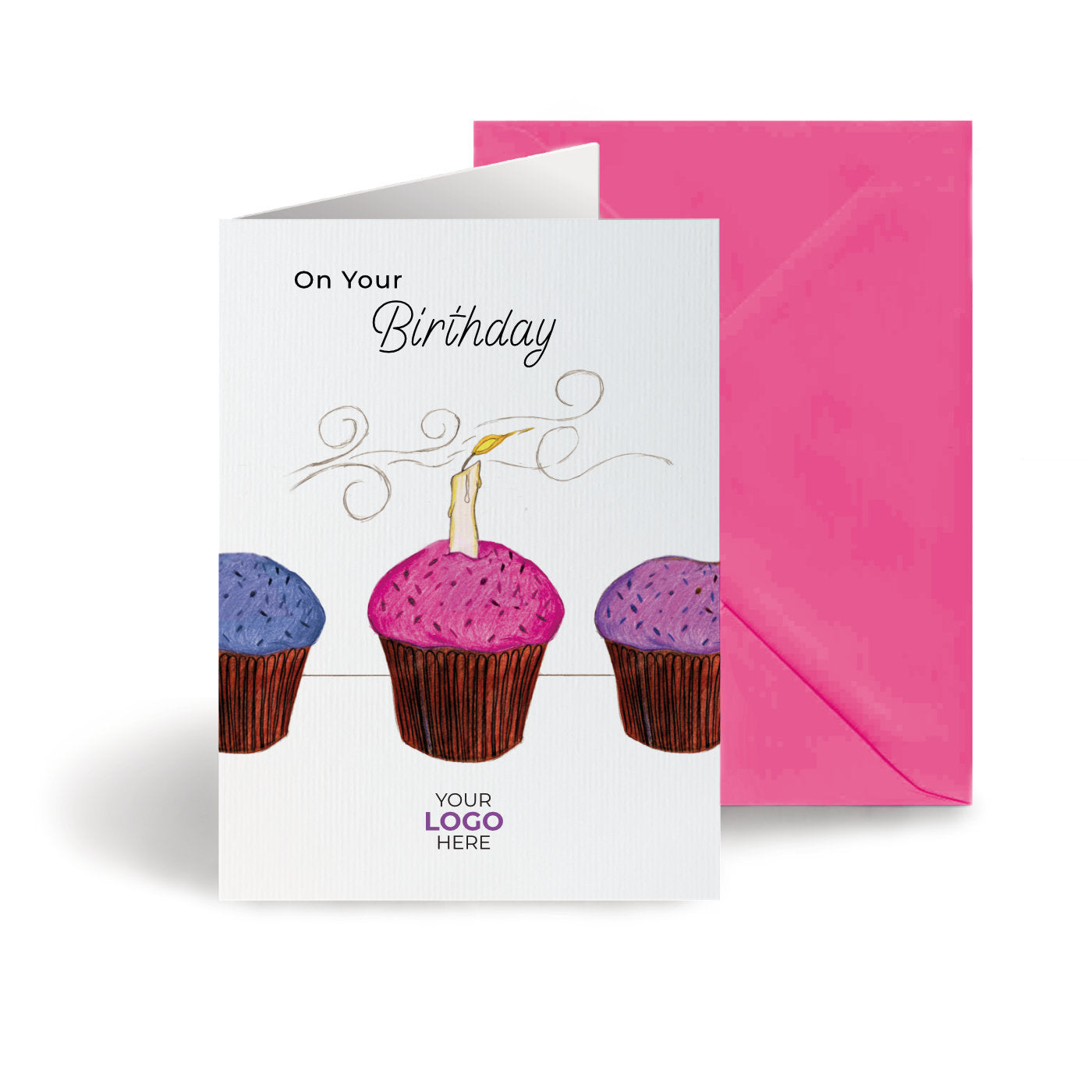 ‘Candle on Cupcake’ Personalised Corporate Branded Birthday Greeting Cards image 0
