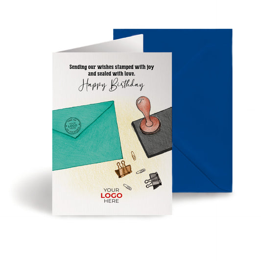 ‘Happy Birthday Stamped Envelope’ Personalised Corporate Branded Birthday Greeting Cards image 0