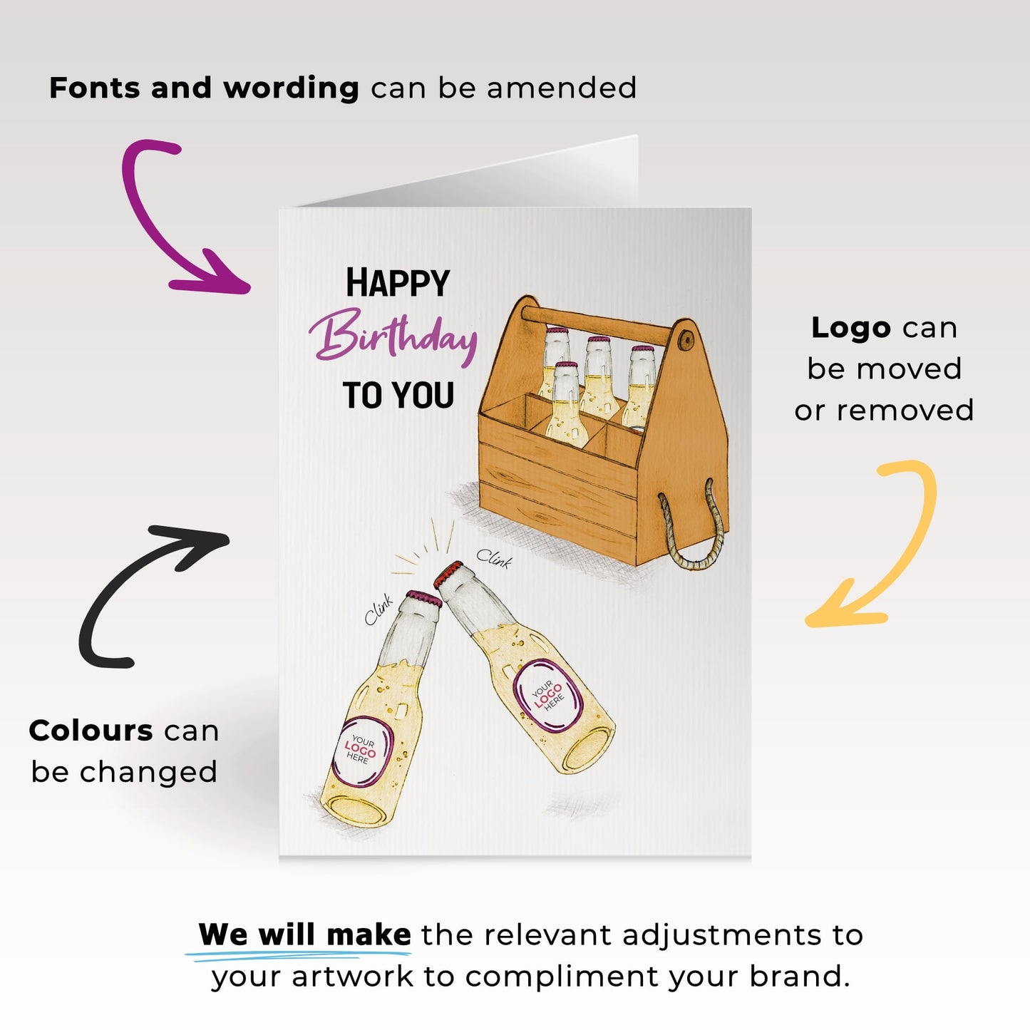 ‘Cider Bottles Clinking’ Personalised Corporate Branded Birthday Greeting Cards image 1