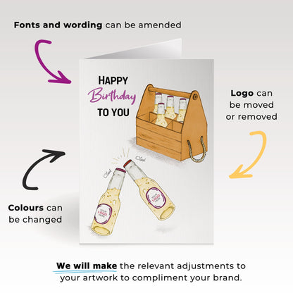 ‘Cider Bottles Clinking’ Personalised Corporate Branded Birthday Greeting Cards image 1