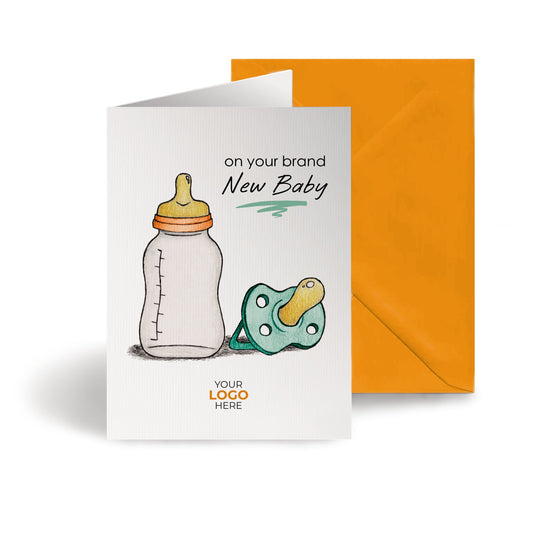 ‘Dummy & Bottle’ Personalised Corporate Branded Health Care Greeting Cards image 0