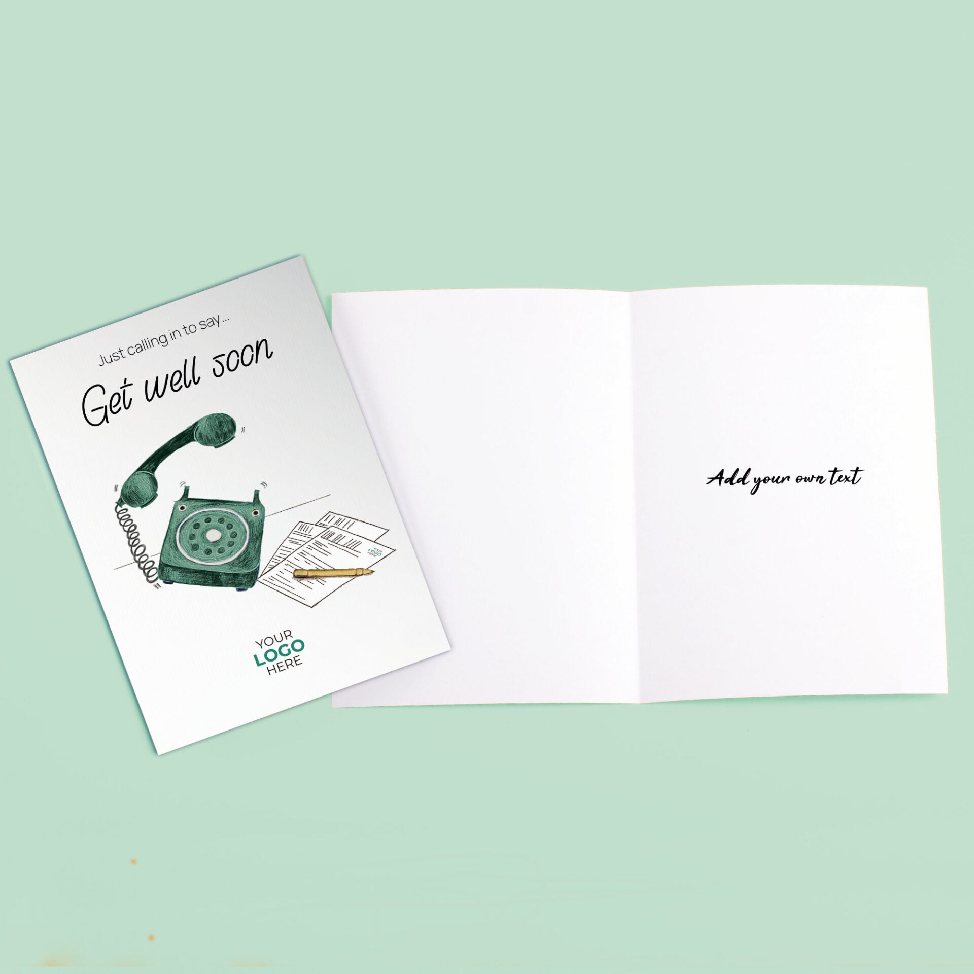 ‘Phone Calling’ Personalised Corporate Branded Health Care Greeting Cards image 3