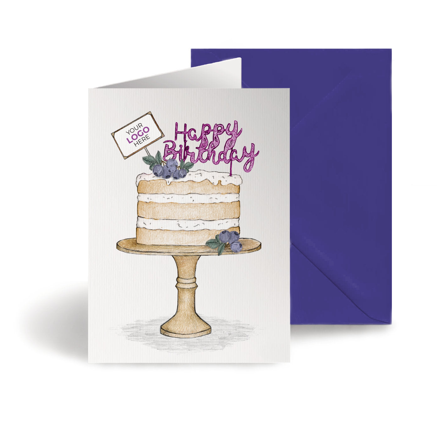 ‘Blueberry Birthday Cake’ Personalised Corporate Branded Birthday Greeting Cards image 0