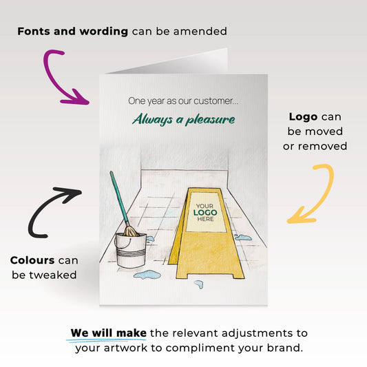 ‘Mop & Sign’ Personalised Corporate Branded Cleaning Industry Greeting Cards image 1