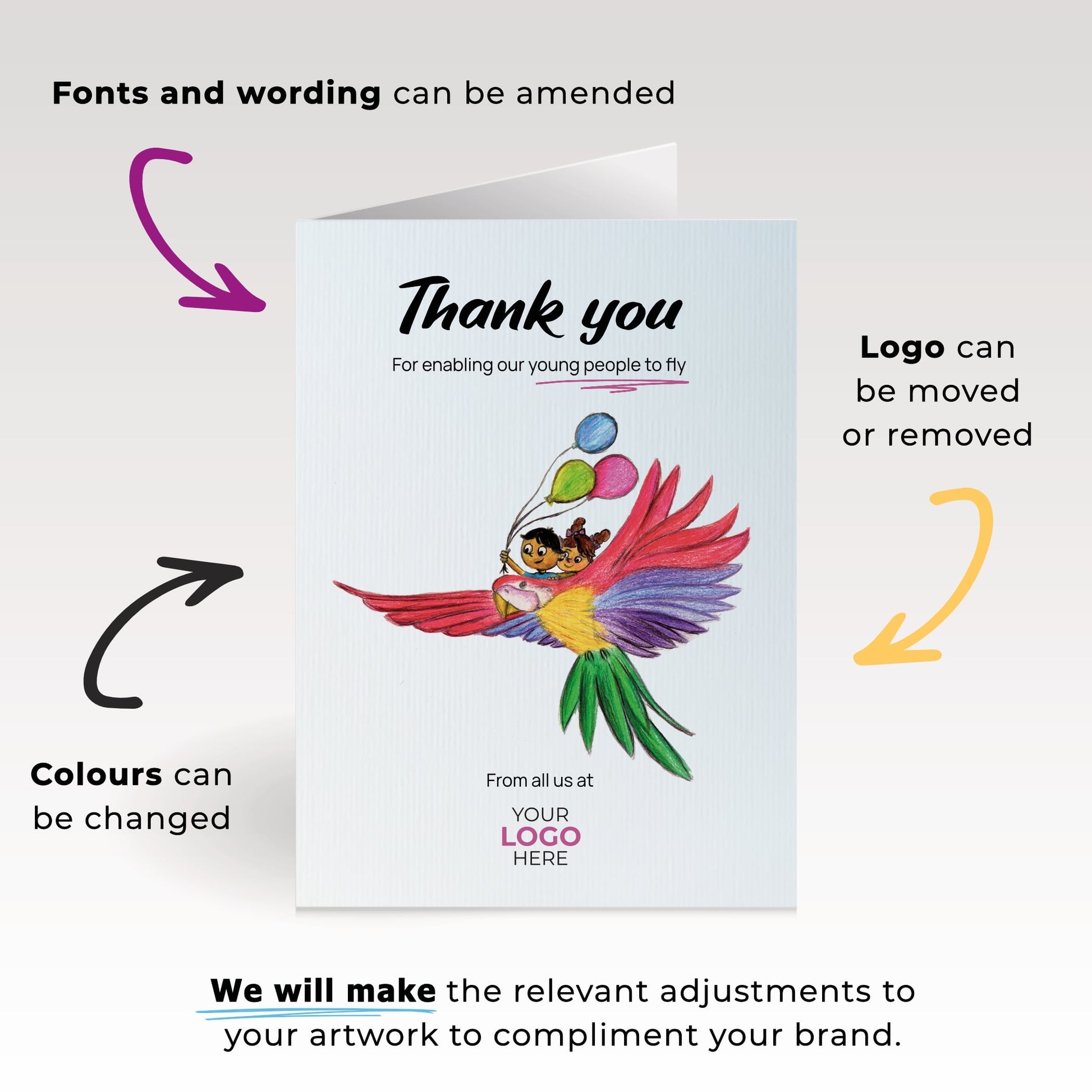 ‘Parrot with Children’ Business Thank You Cards image 1