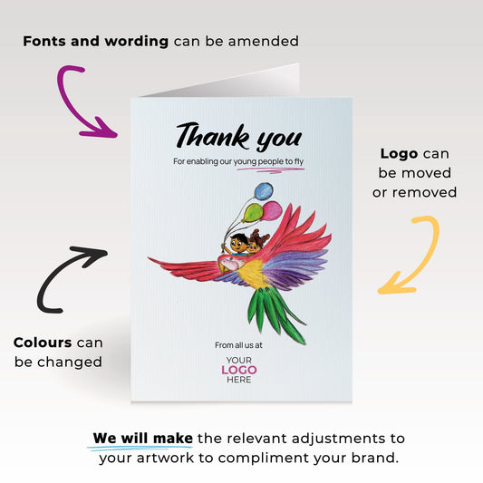 ‘Parrot with Children’ Business Thank You Cards image 1