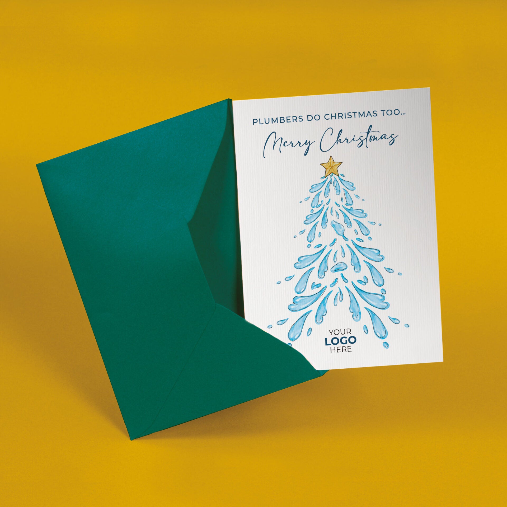Water Christmas Tree' Personalised Corporate Branded Trades People Greeting Cards image 2