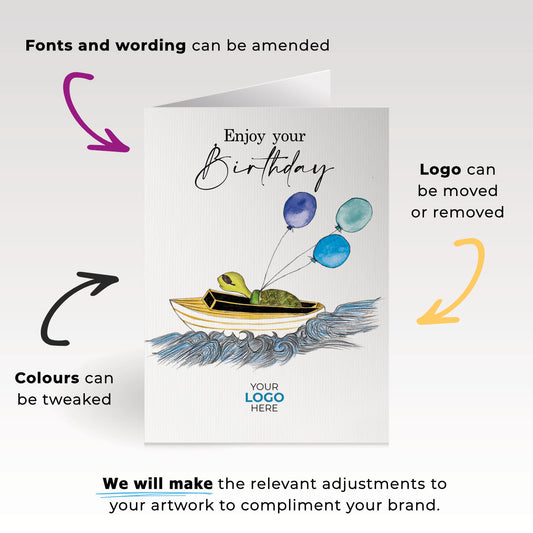 ‘Speedy Tortoise’ Personalised Corporate Branded Birthday Greeting Cards image 1