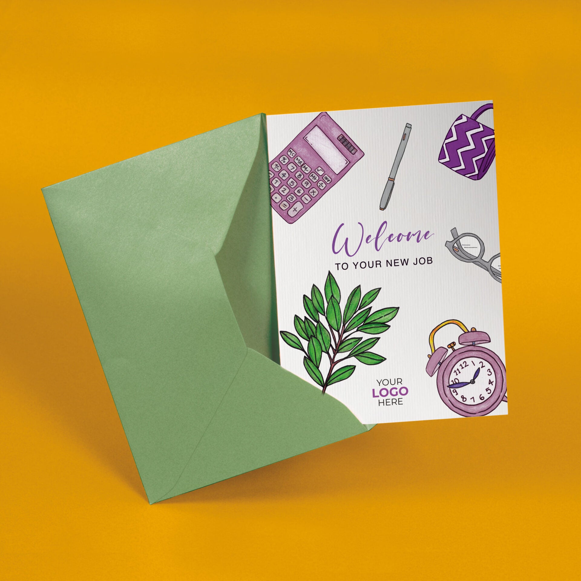 ‘Office Items’ Personalised Corporate Branded New Job Greeting Cards image 2