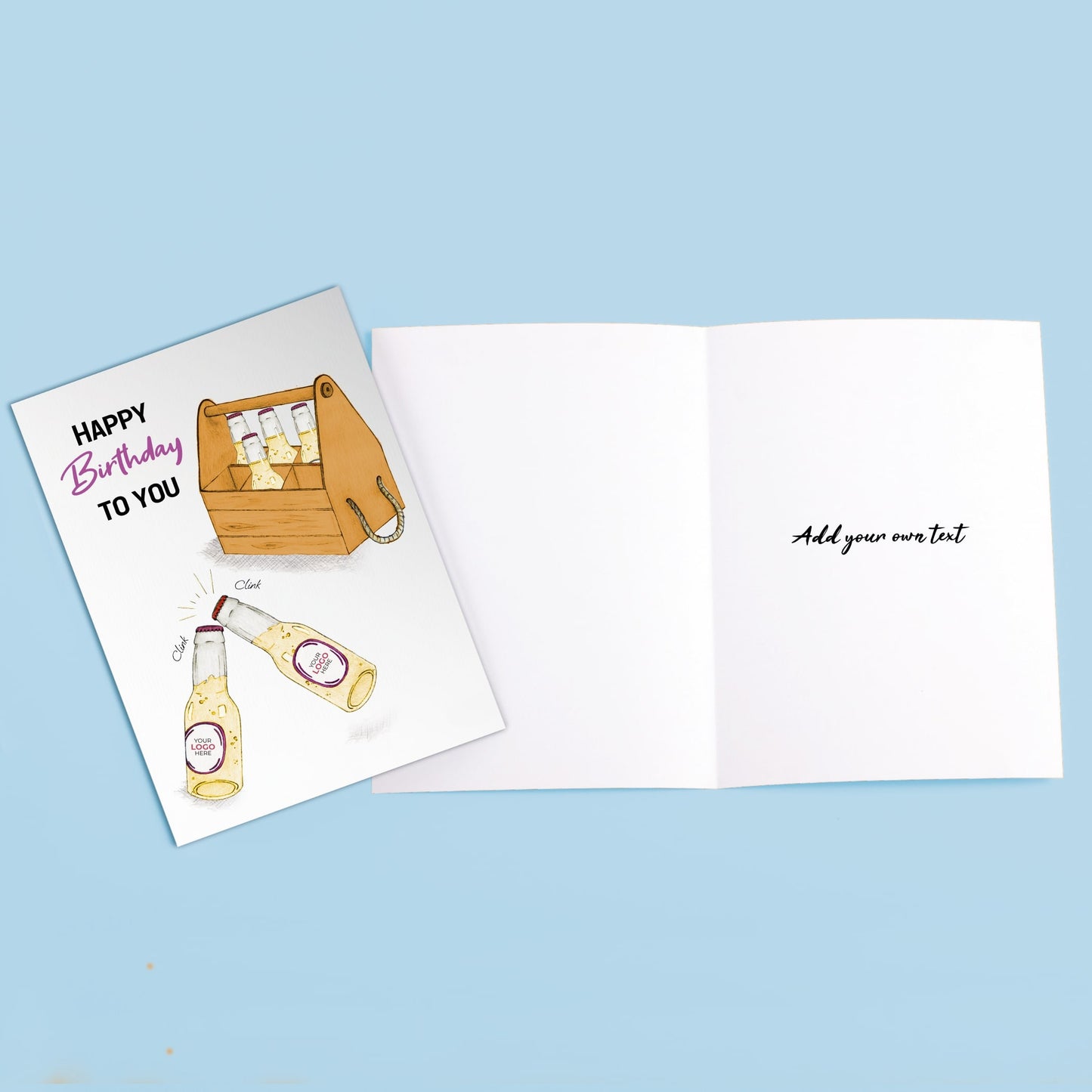 ‘Cider Bottles Clinking’ Personalised Corporate Branded Birthday Greeting Cards image 2