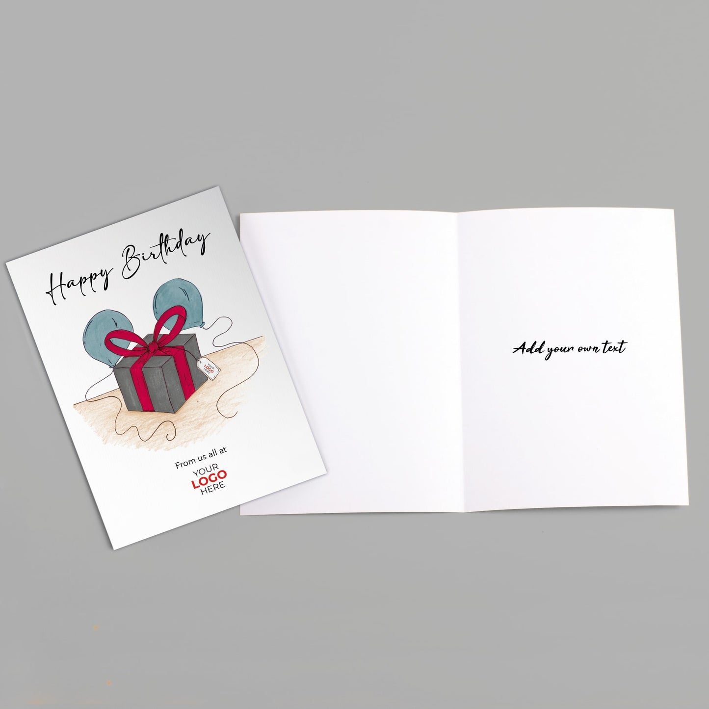 ‘Present & Balloons’ Personalised Corporate Branded Birthday Greeting Cards image 1