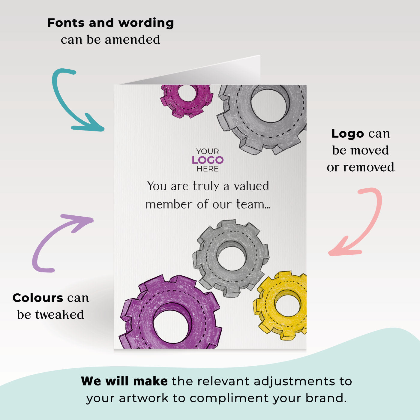 Colourful Cogs’ Personalised Corporate Branded Trades People Greeting Cards image 1