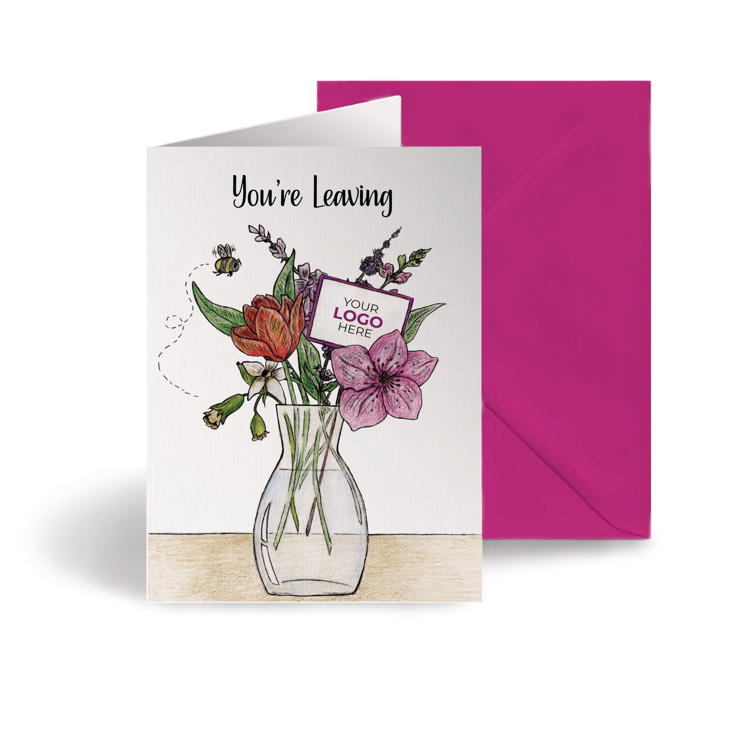 ‘Vase of Flowers’ Personalised Corporate Branded Leaving Greeting Cards image 0