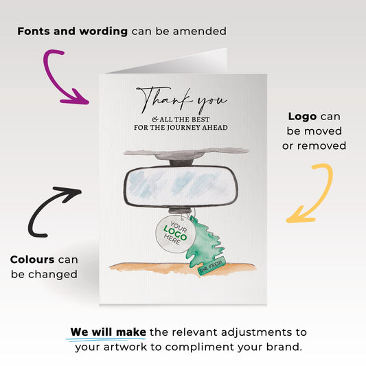 ‘Rearview Mirror’ Personalised Corporate Branded Automotive Greeting Cards image 1