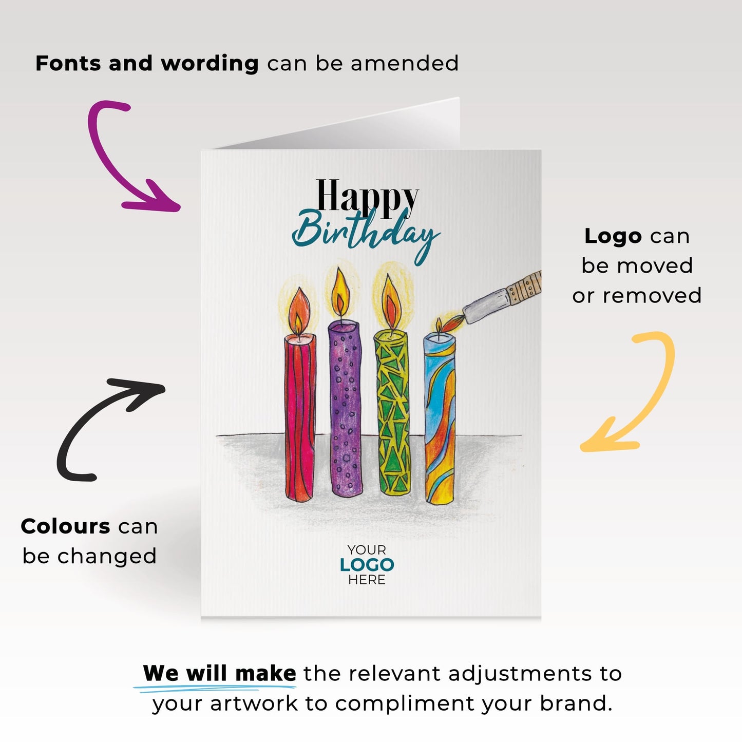 ‘Colourful Candles’ Personalised Corporate Branded Birthday Greeting Cards image 1