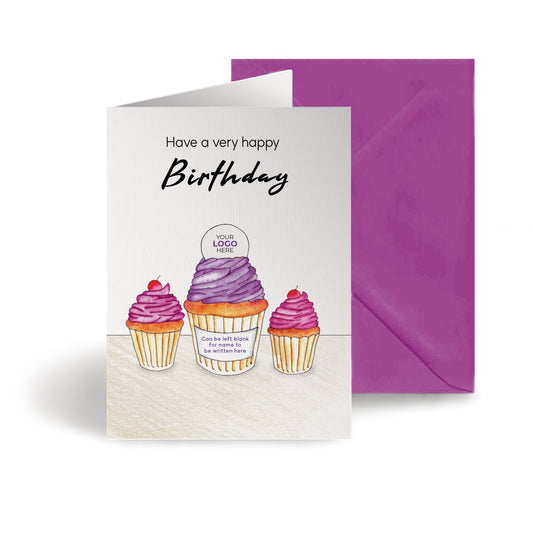 ‘Three Cupcakes’ Personalised Corporate Branded Birthday Greeting Cards image 0