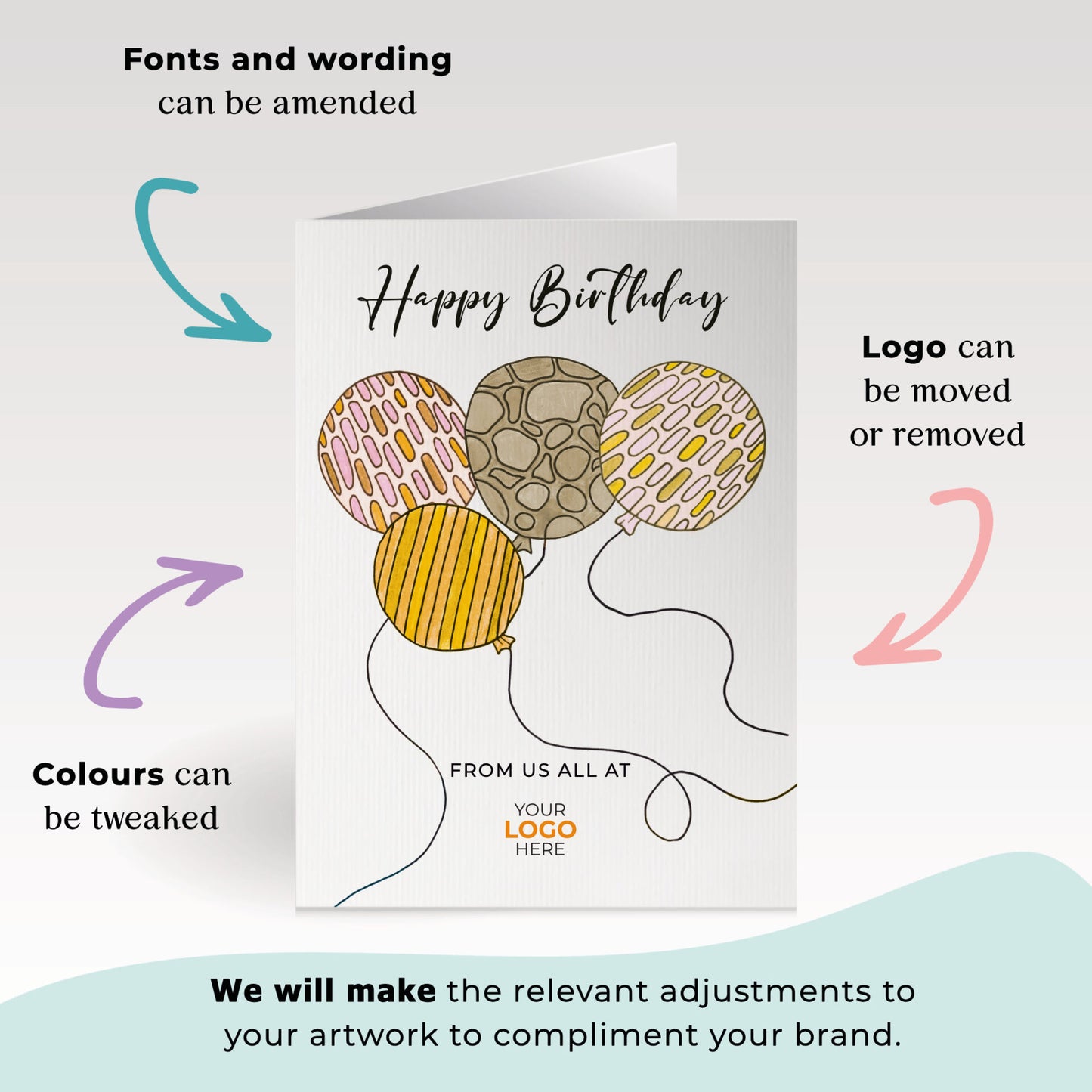 ‘Large Balloons’ Personalised Corporate Branded Birthday Greeting Cards image 1