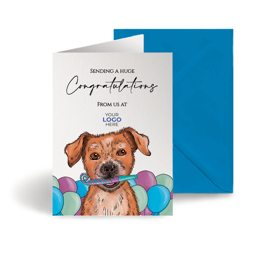 ‘Dog with Party Whistle & Balloons' Business Congratulations Cards image 0